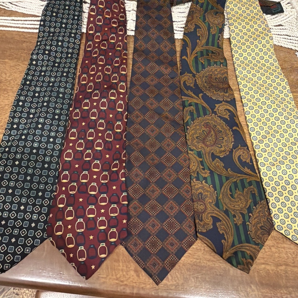 Lot Of 5 Vintage Tommy Hilfiger Mens Ties 100% Italian Silk Made USA Collegiate